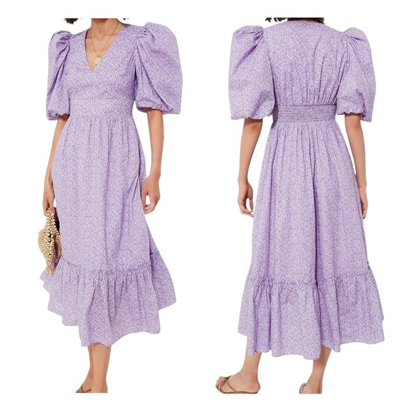 Hyacinth House Dresses & Skirts - Hyacinth House Lindley Dress XXS Purple Floral Puff Sleeve Midi